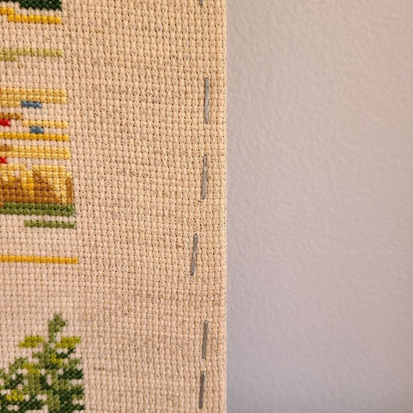 Vintage Cross Stitch Hay Wagon Barn Scene Farm Completed Textile Needlework - Picture 11 of 13